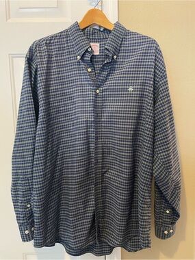 Brooks Brothers Blue and Green Plaid Button-Down Shirt, Supima Cotton, XL